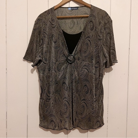 Penningtons Tops - Penningtons Black and Tan Top with Built in Cami front. Has stretch. Size 1X.